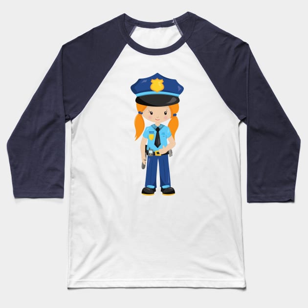 Police Girl, Police Officer, Cop, Orange Hair Baseball T-Shirt by Jelena Dunčević